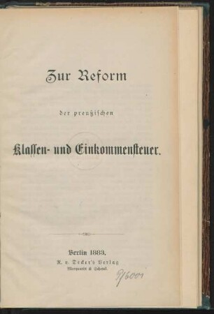 Zur Reform der preußischen Klassen- und Einkommensteuer