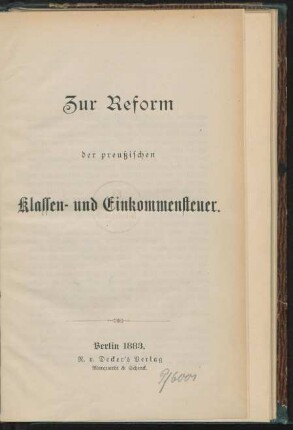Zur Reform der preußischen Klassen- und Einkommensteuer