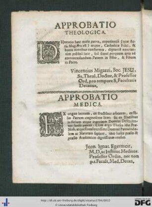 Approbatio Theologica; Approbatio Medica.