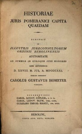 Historiae Juris Pomeranici Capita Quaedam