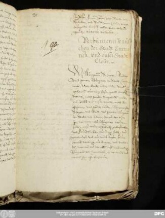 [Faszikel 40] [Bündnisvertrag der Städte Emmerich und Kleve von 1418]