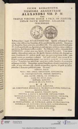 Ficum Romanorum Numismata Argenteum Alexandri VII. P. M. [...]
