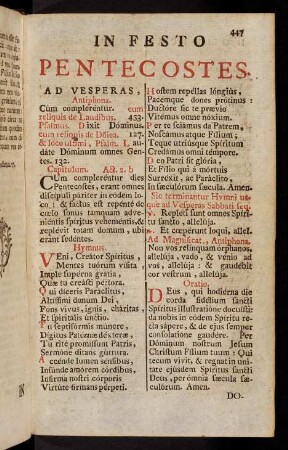 447-466, In Festo Pentecostes. Ad Vesperas; Dominica Pentecostes; Infra Octavam Pentecostes