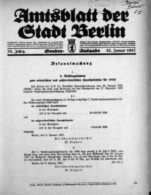 Sonderausgabe, 12. Januar 1937