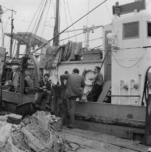 Fischereigenossenschaft Stralsund (FGS). Im Gespräch mit Fischer auf dem Kutter "Hein Dornquast"