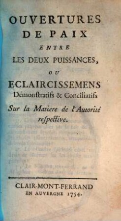 Ouvertures de Paix entre les deux Puissances