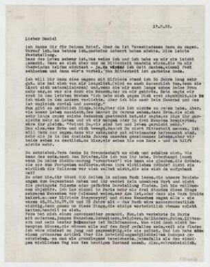 Brief von Raoul Hausmann an Daniel Broido. [San Jose/Ibiza]