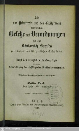 3: Das Jahr 1870 enthaltend : mit einem Inhaltsverzeichniß und Sachregister