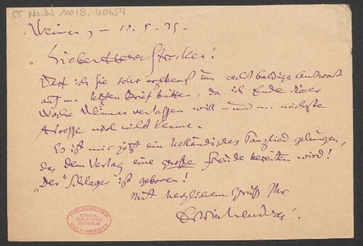 Brief an Willy Strecker und B. Schott's Söhne