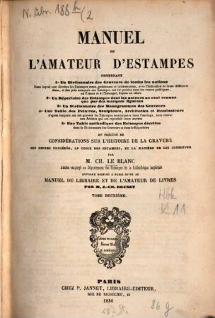 Manuel de l'amateur d'estampes : contenant un dictionnaire des graveurs de toutes les nations [...]. 2, Chati - Mela