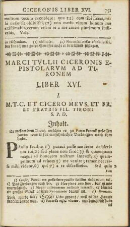 Epistolarum Ciceronis Liber XVI.