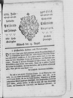 34tes Stück, Ausgabe vom 19. August 1772