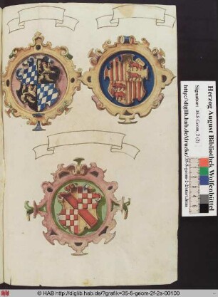 Kartusche mit Wappen.