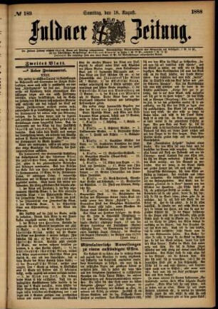 Zweite Ausgabe vom Samstag, den 18. August 1888.