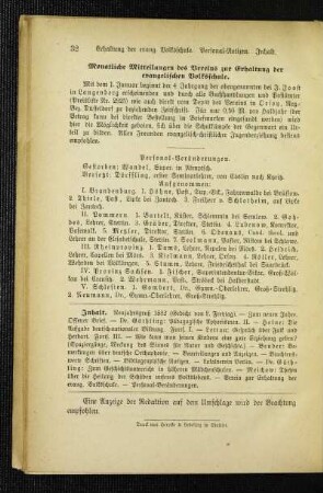 Monatliche Mitteilungen des Vereins zur Erhaltung der evangelischen Volksschule