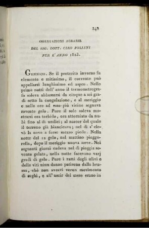 Osservazioni Agrarie Del Sig. Dott. Ciro Pollini Per L' Anno 1823.