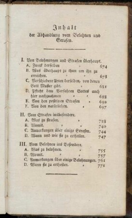 Inhalt der Abhandlung vom Belohnen und Strafen