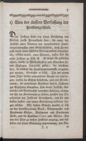 1) Von der äussern Verfassung der Handlungsschule