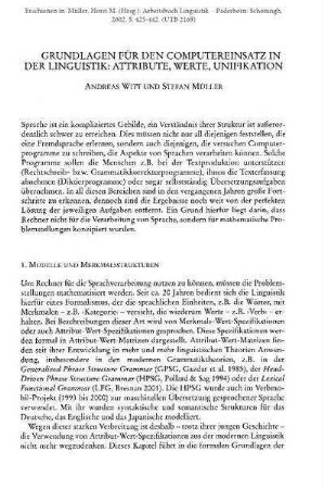 Grundlagen für den Computereinsatz in der Linguistik: Attribute, Werte, Unifikation
