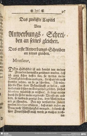 Das zwölffte Capitel Von Anwerbungs-Schreiben an seines gleichen