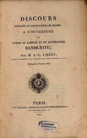 Discours de la Langue Sanskrite