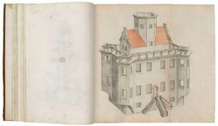 Stereometrische Darstellung eines Gebäudes, aus: "Perspectief Buch [...]" [Perspektivübungsbuch des 16-jährigen Kurprinzen]