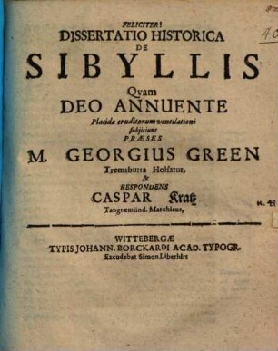 Dissertatio Historica De Sibyllis