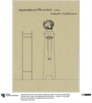 Darmstadt, Doppelhaus Stade, Wohnung Joseph Stade, Wohnzimmer, Vorder und Seitenansicht des Blumenständers