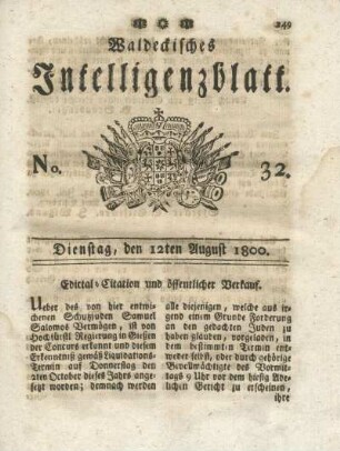 No. 32, Dienstag, den 12ten August 1800