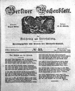 No. 35, Sonnabend, den 1. September 1838.