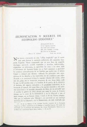 Significación y muerte de Leopoldo Lugones