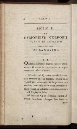 Sectio II. De Humoribus Corporis Humani in universum, speciatim vero De Sanguine