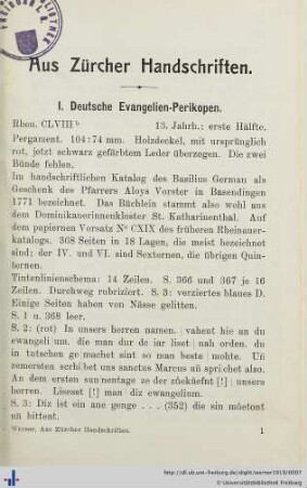 I. Deutsche Evangelien-Perikopen.