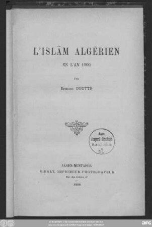 L' Islâm Algérien en l'an 1900