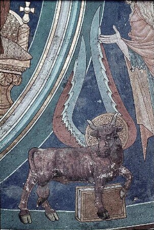 Christus in der Mandorla, umgeben von den Evangelistensymbolen, von Maria, Johannes dem Täufer und den Heiligen Augustinus und Patroklus