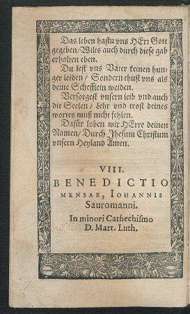 VIII. Benedictio Mensae ...