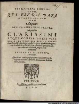Conclusionum centuria de his, qui feuda dare et accipere possunt