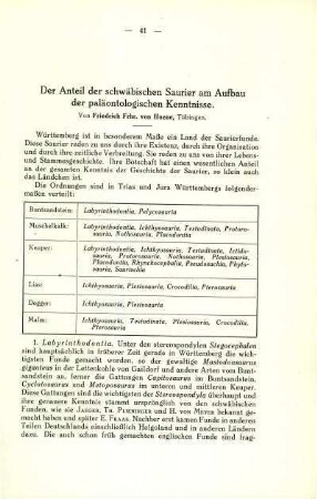 Der Anteil der schwäbischen Saurier am Aufbau der paläontologischen Kenntnisse