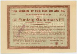 Geldschein / Notgeld, 50 Goldmark, 18.12.1923