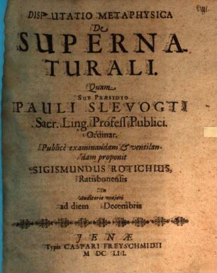 Disp. metaphys. de supernaturali