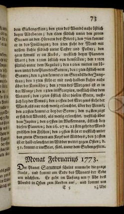 Monat Februarius 1773.