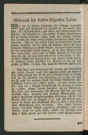 Gebrauch der beyden folgenden Tafeln