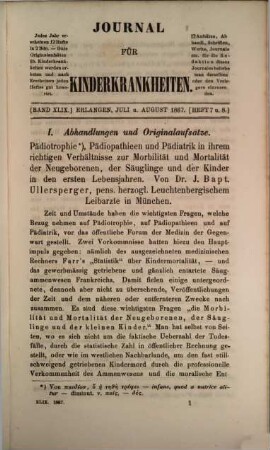 Journal für Kinderkrankheiten. 49. 1867