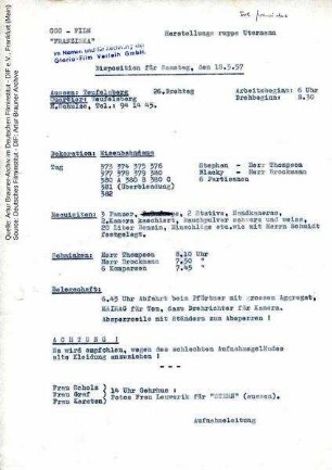 Tagesdisposition für den 18.05.1957