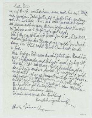 Brief von Raoul Hausmann an Vera Hausmann. [Poststempel: Limoges]