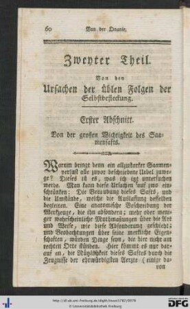 Zweyter Theil. Von den Ursachen der üblen Folgen der Selbstbefleckung.
