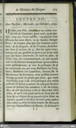 Lettre DXC. Aux Rochers, Mécredi, 19. Octobre, 1689