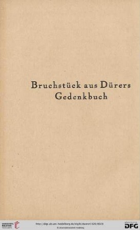 Bruchstück aus Dürers Gedenkbuch