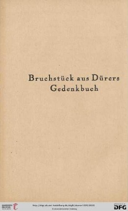 Bruchstück aus Dürers Gedenkbuch
