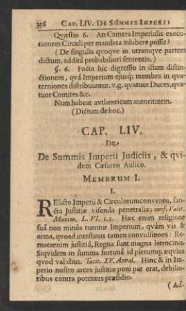 Cap. LIV. De De Summis Imperii Judiciis, & qvidem Caesareo Aulico.